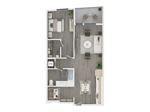 Floor plan for 1 bed, 1 bath, 896 sqft